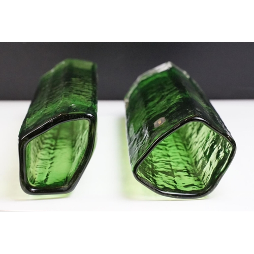 8 - Pair of 1960s / 1970s Whitefriars textured green glass vases. One with original label. Measures 30.5... 