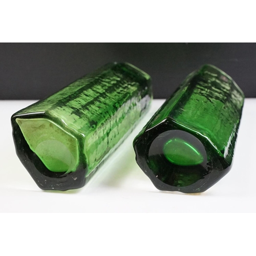 8 - Pair of 1960s / 1970s Whitefriars textured green glass vases. One with original label. Measures 30.5... 