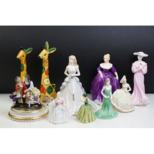 80 - Seven porcelain lady figurines to include 3 x Coalport (Silver Anniversary, Roses of Love & Debutant... 