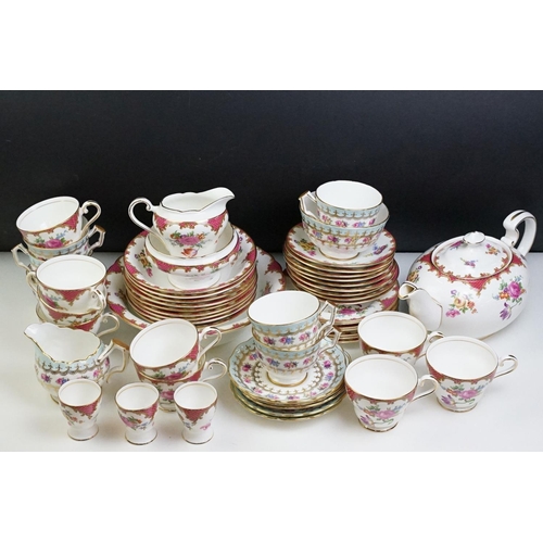 81 - Aynsley porcelain floral tea set, pattern no. B971, to include teapot, 8 cups, 9 saucers, 7 tea plat... 