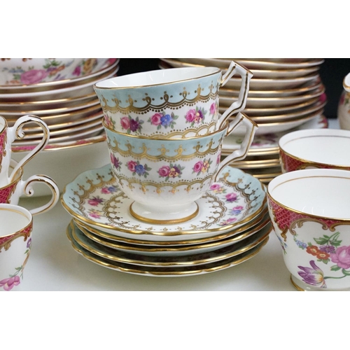 81 - Aynsley porcelain floral tea set, pattern no. B971, to include teapot, 8 cups, 9 saucers, 7 tea plat... 