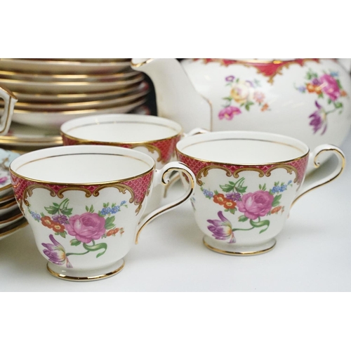 81 - Aynsley porcelain floral tea set, pattern no. B971, to include teapot, 8 cups, 9 saucers, 7 tea plat... 