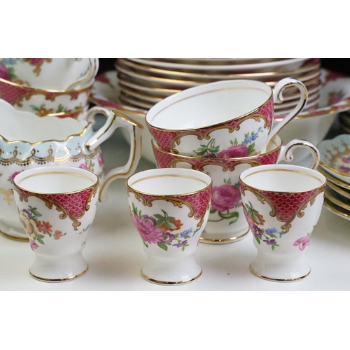 81 - Aynsley porcelain floral tea set, pattern no. B971, to include teapot, 8 cups, 9 saucers, 7 tea plat... 