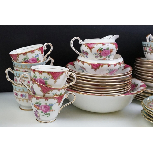 81 - Aynsley porcelain floral tea set, pattern no. B971, to include teapot, 8 cups, 9 saucers, 7 tea plat... 