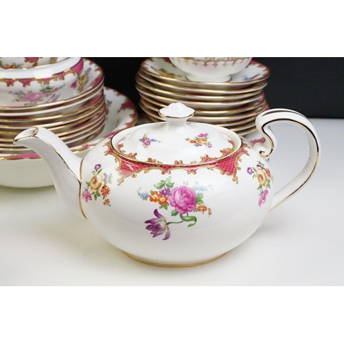 81 - Aynsley porcelain floral tea set, pattern no. B971, to include teapot, 8 cups, 9 saucers, 7 tea plat... 