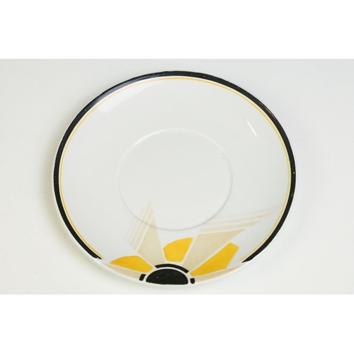 9 - Shelley Art Deco sunray pattern lidded bowls and stands. The bowls painted in yellow and black. Patt... 