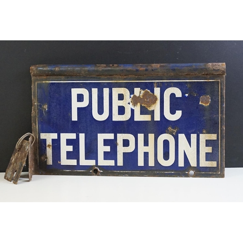 180 - Vintage ' Public Telephone ' double sided enamel sign, with white lettering on blue ground, approx 4... 