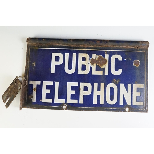 180 - Vintage ' Public Telephone ' double sided enamel sign, with white lettering on blue ground, approx 4... 