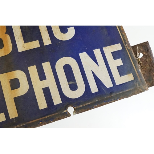 180 - Vintage ' Public Telephone ' double sided enamel sign, with white lettering on blue ground, approx 4... 