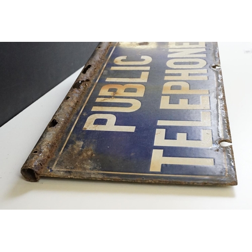 180 - Vintage ' Public Telephone ' double sided enamel sign, with white lettering on blue ground, approx 4... 