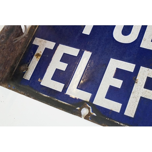 180 - Vintage ' Public Telephone ' double sided enamel sign, with white lettering on blue ground, approx 4... 