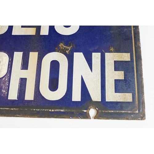 180 - Vintage ' Public Telephone ' double sided enamel sign, with white lettering on blue ground, approx 4... 