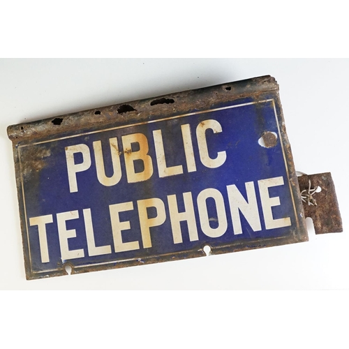 180 - Vintage ' Public Telephone ' double sided enamel sign, with white lettering on blue ground, approx 4... 