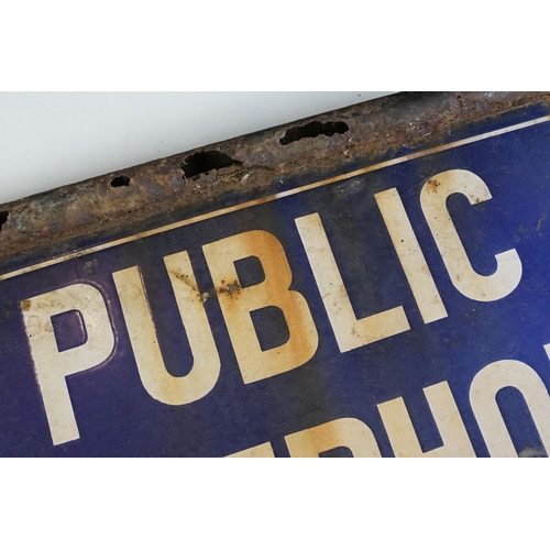 180 - Vintage ' Public Telephone ' double sided enamel sign, with white lettering on blue ground, approx 4... 