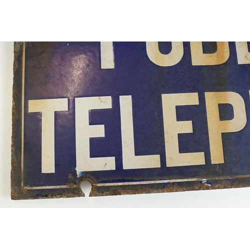 180 - Vintage ' Public Telephone ' double sided enamel sign, with white lettering on blue ground, approx 4... 