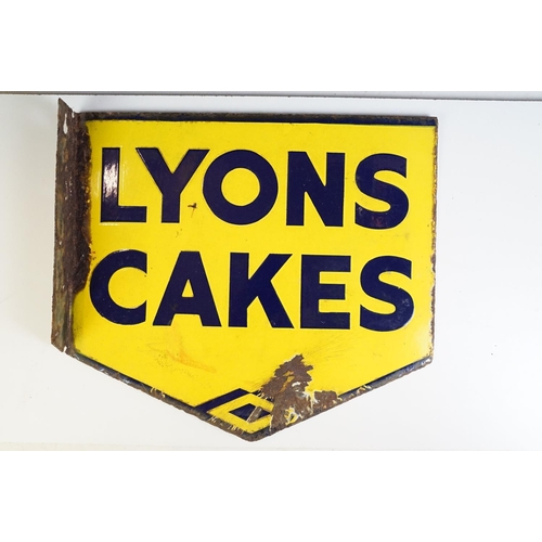 181 - Advertising - Lyons Cakes double-sided enamel wall sign, approx 44.5cm W x 39.5cm H