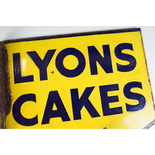 181 - Advertising - Lyons Cakes double-sided enamel wall sign, approx 44.5cm W x 39.5cm H