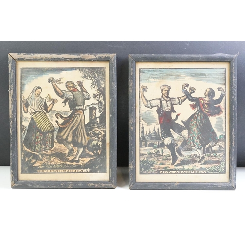 441 - Juan Castells Marti, circa 1940’s, pair of Woodblock Prints of Spanish Dancers titled (Bolero Mallor... 