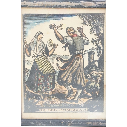 441 - Juan Castells Marti, circa 1940’s, pair of Woodblock Prints of Spanish Dancers titled (Bolero Mallor... 