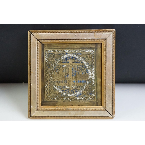 443 - Three Framed Ecclesiastical Artifacts to include Two Icons (one inscribed in Russian) and a Gilt Emb... 