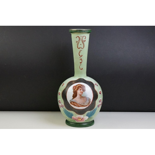 86 - Late 19th / Early 20th century Opaque Glass Vase decorated with a central panel of a young lady sign... 