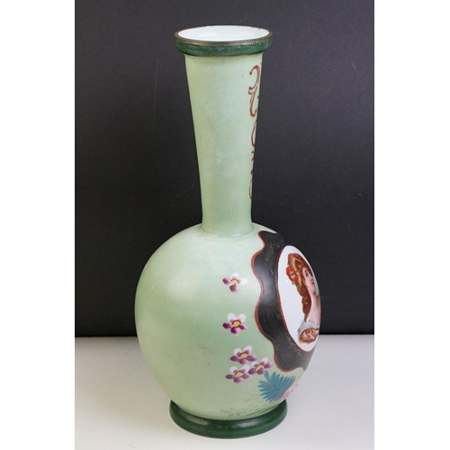 86 - Late 19th / Early 20th century Opaque Glass Vase decorated with a central panel of a young lady sign... 