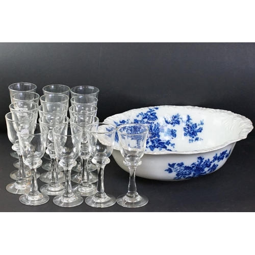 88 - Set of 16 French wine glasses with bucket-form bowls raised on knop stems, with circular feet (appro... 