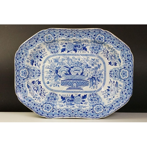 93 - 19th Century Nankeen Semi China blue & white large ceramic serving dish with floral decoration, well... 