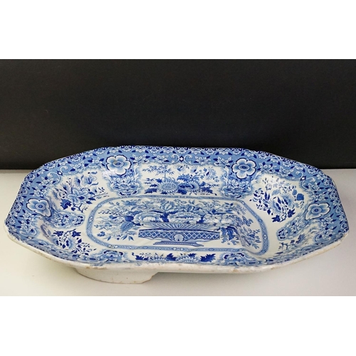 93 - 19th Century Nankeen Semi China blue & white large ceramic serving dish with floral decoration, well... 