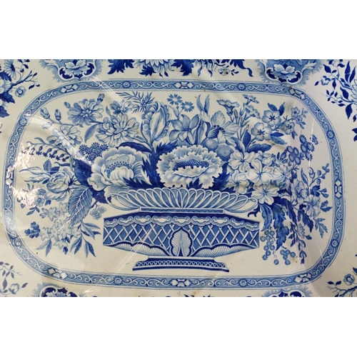 93 - 19th Century Nankeen Semi China blue & white large ceramic serving dish with floral decoration, well... 