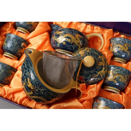 94 - 20th Century Japanese tea set with enamel dragon decoration, comprising teapot, milk jug & 6 tea bow... 