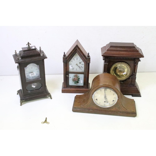 355 - Group of four mahogany mantel clocks to include an Ansonia Clock Co. Sharon Eight Day Strike (37cm h... 