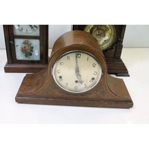 355 - Group of four mahogany mantel clocks to include an Ansonia Clock Co. Sharon Eight Day Strike (37cm h... 