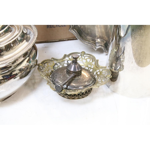 356 - Collection of mixed silver plate to include a pair of trumpet vases, teapot, coffee pot, entrée dish... 