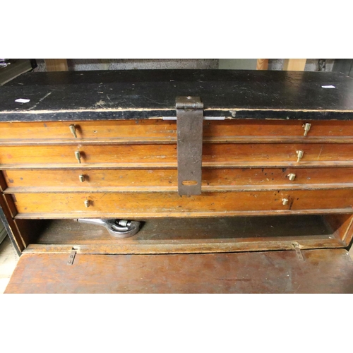 357 - Early-to-mid 20th C painted wooden engineer's tool chest, the front opening to four drawers housing ... 