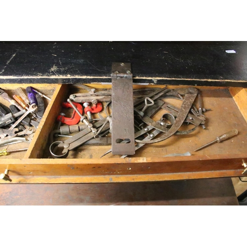 357 - Early-to-mid 20th C painted wooden engineer's tool chest, the front opening to four drawers housing ... 