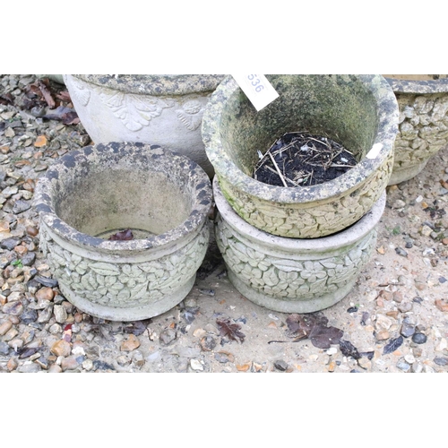 536 - Collection of eight reconstituted stone garden planters of varying sizes and forms, largest approx 3... 