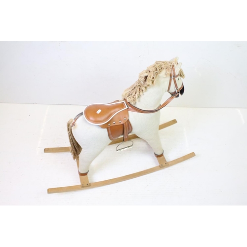 364 - Contemporary fabric-covered wooden rocking horse, with leather saddle & stirrups, mane & tail, appro... 