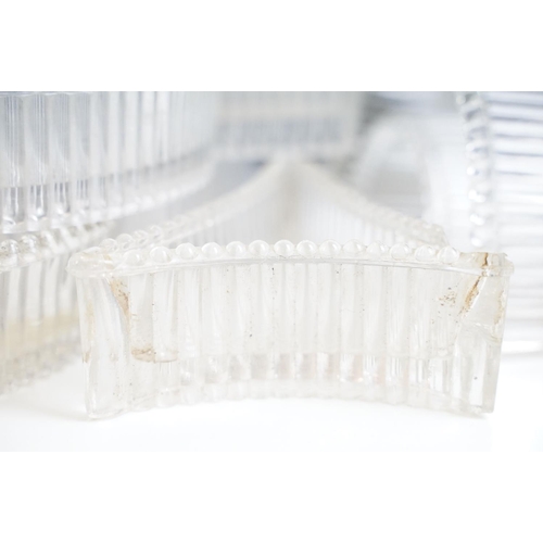 111 - 20th Century pressed glass table runner modular centrepiece, including curved & bridge elements