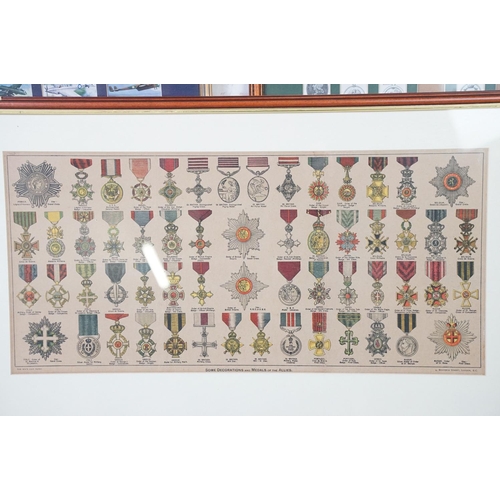 430 - A collection of seven framed and glazed set of cigarette cards together with two framed and glazed m... 