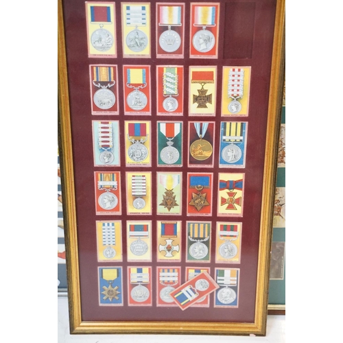 430 - A collection of seven framed and glazed set of cigarette cards together with two framed and glazed m... 