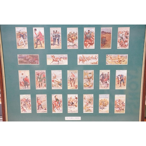 430 - A collection of seven framed and glazed set of cigarette cards together with two framed and glazed m... 