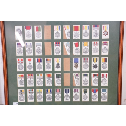 430 - A collection of seven framed and glazed set of cigarette cards together with two framed and glazed m... 