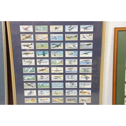 430 - A collection of seven framed and glazed set of cigarette cards together with two framed and glazed m... 