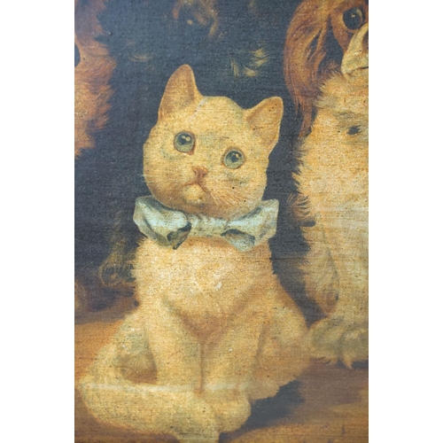 435 - Louis Wain, circa 1900 - 1943, Large Chromolithograph Study of White Kitten and numerous Dogs, gilt ... 