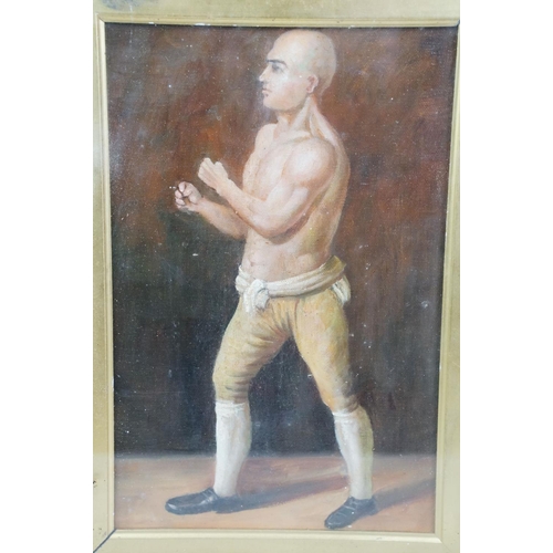 458 - Framed Oil Painting of an 18th century Bare Fist Boxer, 28cm x 18.5cm