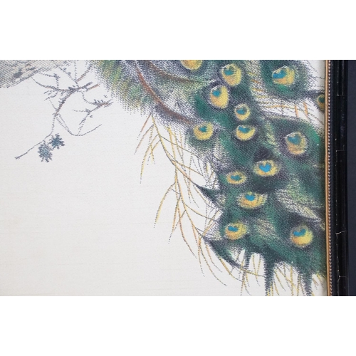 460 - Chinese silk picture depicting a peacock, character marks to upper left, 45.5 x 25cm, framed and gla... 