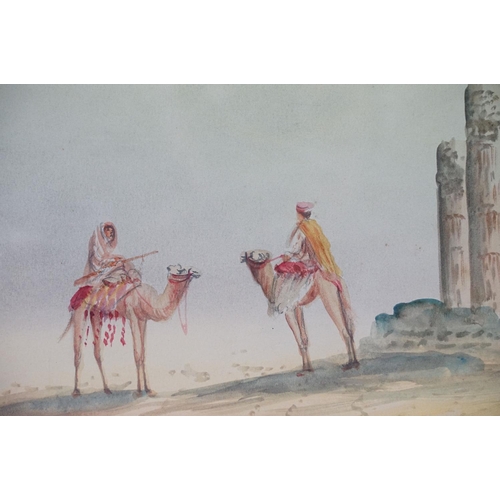 473 - Anton Purigini, 19th / Early 20th century Watercolour of Arabs with Camels beside Ruins of Persepoli... 