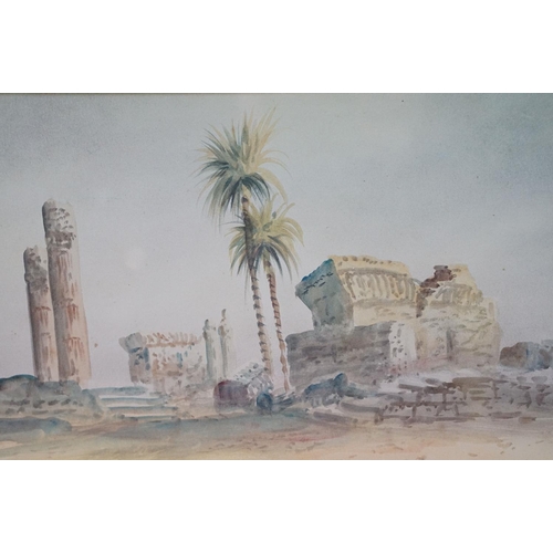 473 - Anton Purigini, 19th / Early 20th century Watercolour of Arabs with Camels beside Ruins of Persepoli... 