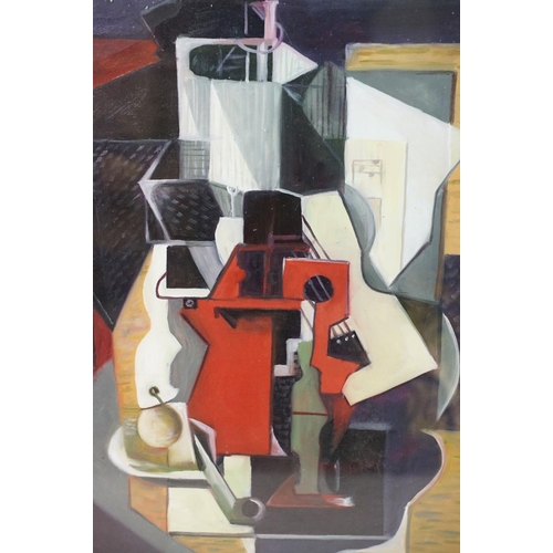 474 - Studio Framed Oil Painting Abstract Still Life of Sculptural Studies and Fruit, 58cm x 49.5cm